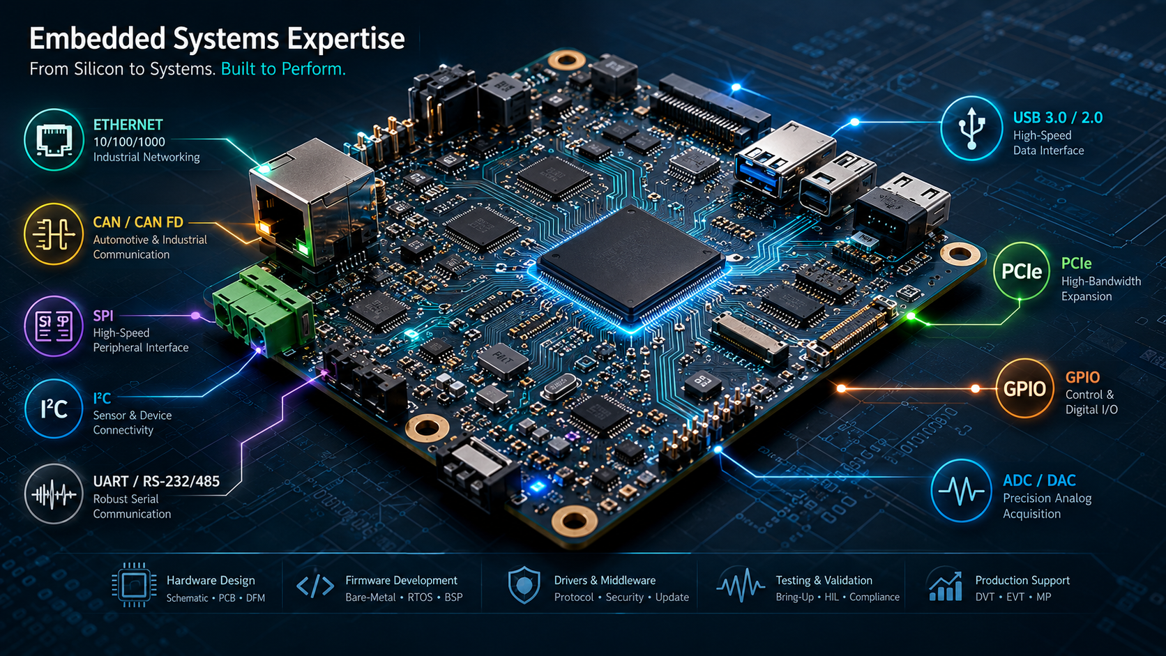 Embedded processor platform with highlighted interfaces