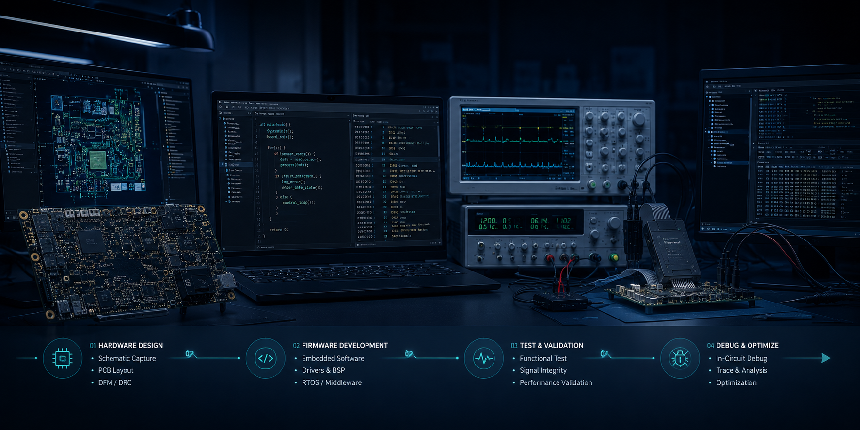 Embedded product engineering workflow with PCB and firmware